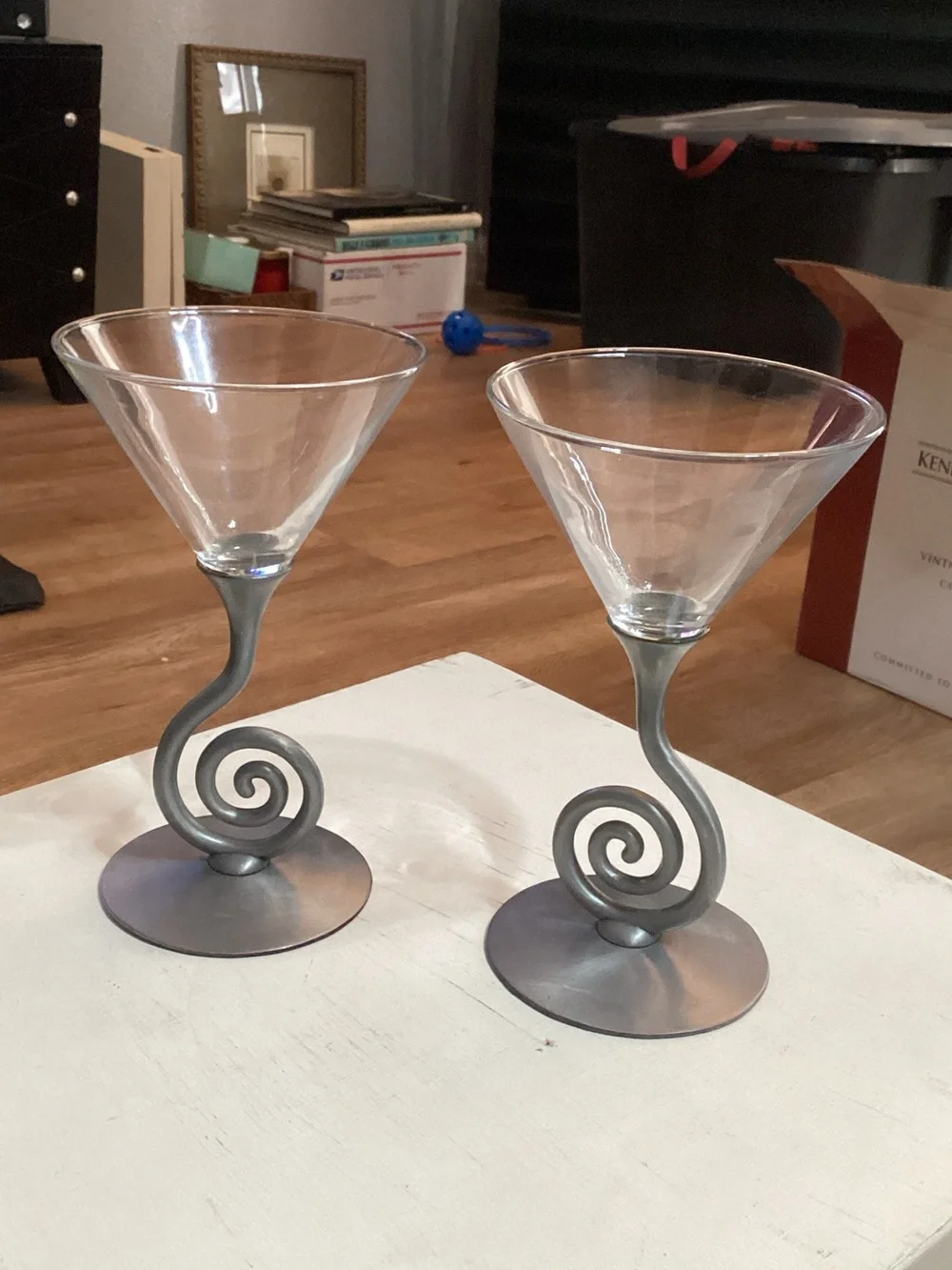 Ulla Darni Pewter Swirl Martini Glasses - 6.5” Tall
